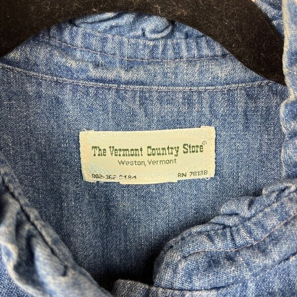 Vintage 90s Vermont Country Store Denim Ruffle Jacket Womens L Cottage Western - Picture 7 of 11